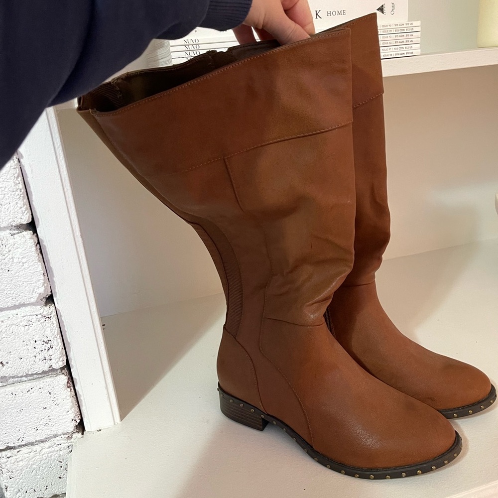 Brown Over the Knee Boots with Flat Heel